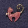 Pink Mother-of-Pearl Cat Brooch, Gold-Tone Metal 37×38 mm