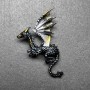 Dragon Brooch in matte gray with yellow and white enamel on silver metal, 42×66 mm