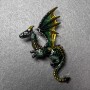Dragon Brooch green and yellow enamel