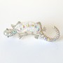 Gecko Brooch with white aquarium-effect, white and pink rhinestones, silver-tone metal 24x71mm