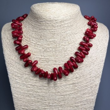 Natural Coral Necklace, beads diameter 13x6 mm, length 50 cm, with clasp and extension chain