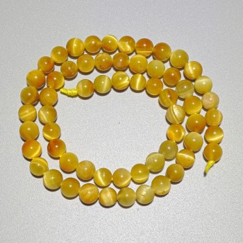 Yellow Cat's Eye Beads natural stone, smooth beads, 6.5 mm diameter, 38 cm length on a thread