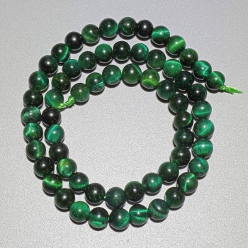 Green Cat's Eye Beads, natural stone, smooth round beads, approximately 6.5 mm in diameter, approximately 37 cm long on a thread