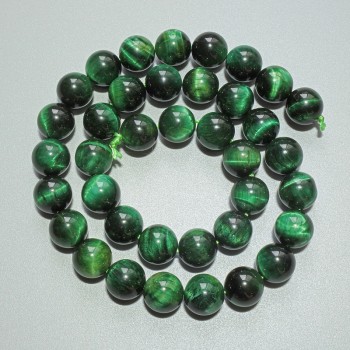 Green Cat's Eye Beads - natural stone, smooth round bead, 10mm diameter ±, 38cm length ± on thread