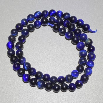 Blue Cat's Eye Beads, natural stone, smooth round beads, diameter 6.5 mm, length 38 cm on thread