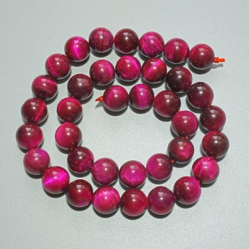 Raspberry Cat's Eye Beads, natural stone, smooth spheres, 10 mm diameter ±, 38 cm length ± on thread