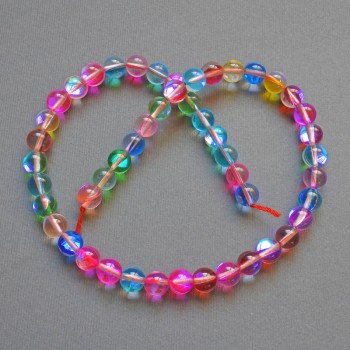 Opal glass beads, multicolored, smooth spheres, diameter 6.5 mm, length 38 cm on thread