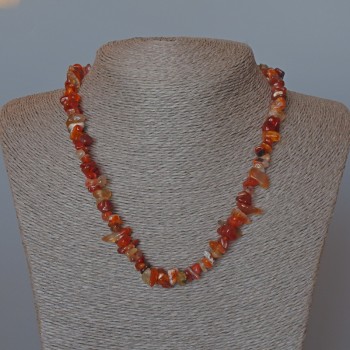 Natural carnelian chip bead necklace, 8×4 mm diameter, 47 cm length