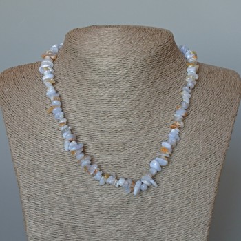 Blue Agate Necklace (Blue Chalcedony, Sapphirine) natural gemstone chips, diameter 8x3 mm, length 47 cm