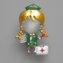 Nurse Brooch-Pendant with White Cat's Eye, Green and White Enamel, Silver Metal 23x36 mm