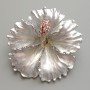 Brooch-pendant Petunia Flower gray matte enamel, pink rhinestones, glitter, silver-tone metal 51x51mm