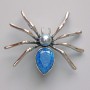 Spider brooch pendant blue aquarium effect, gray bead, silver-tone metal 45×39mm