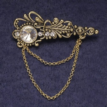 Брошка Акцент білі стрази та кристал, золотистий метал 55х22мм