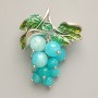 Grapes brooch-pendant with aquamarine beads, green enamel, silvery metal 35x45mm