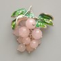 Grapes brooch-pendant with beads, Rose Quartz, green enamel, silver-tone metal 35x45mm