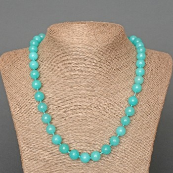 Aquamarine Necklace with Natural Gemstone Smooth Beads, 10 mm Diameter ±, Length 51 cm