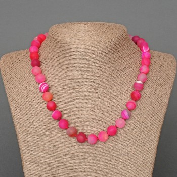 Raspberry Agate Necklace, Matte, Natural Stone, Smooth Bead, 10mm diameter, 48cm length