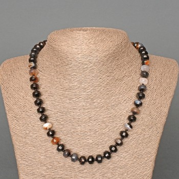 Natural agate necklace, smooth rondel beads, diameter 9×7 mm +/-, length 49 cm +/-