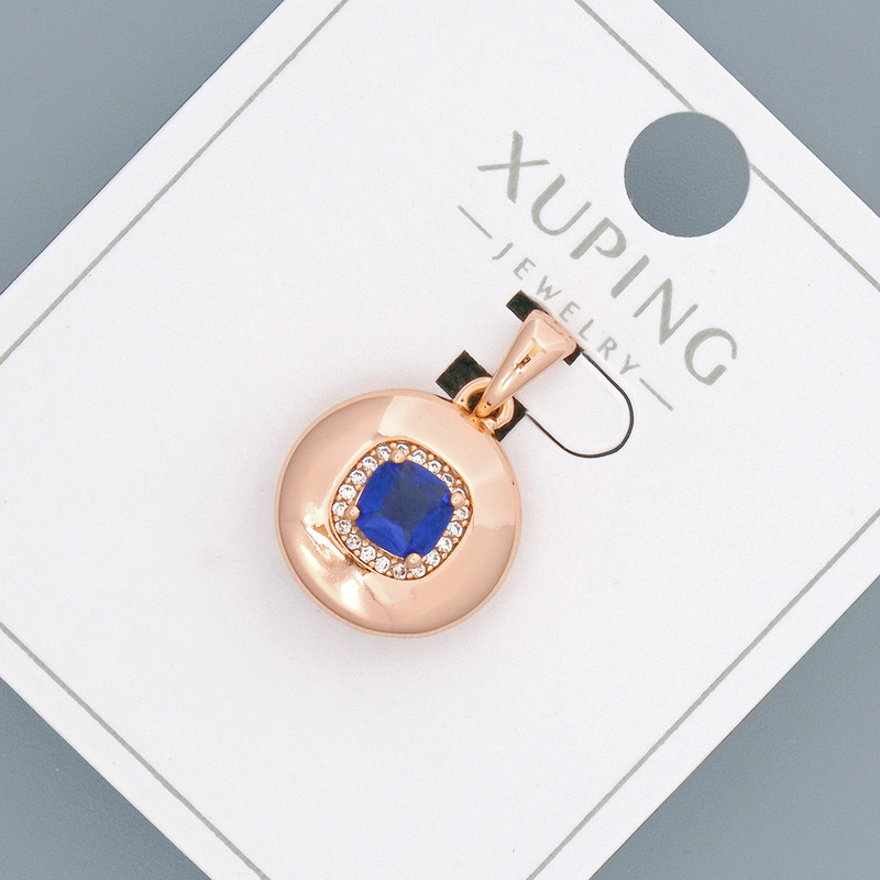 Xuping pendant with blue crystal and white crystals, diameter 14 mm, length 20 mm, 18K gold plating
