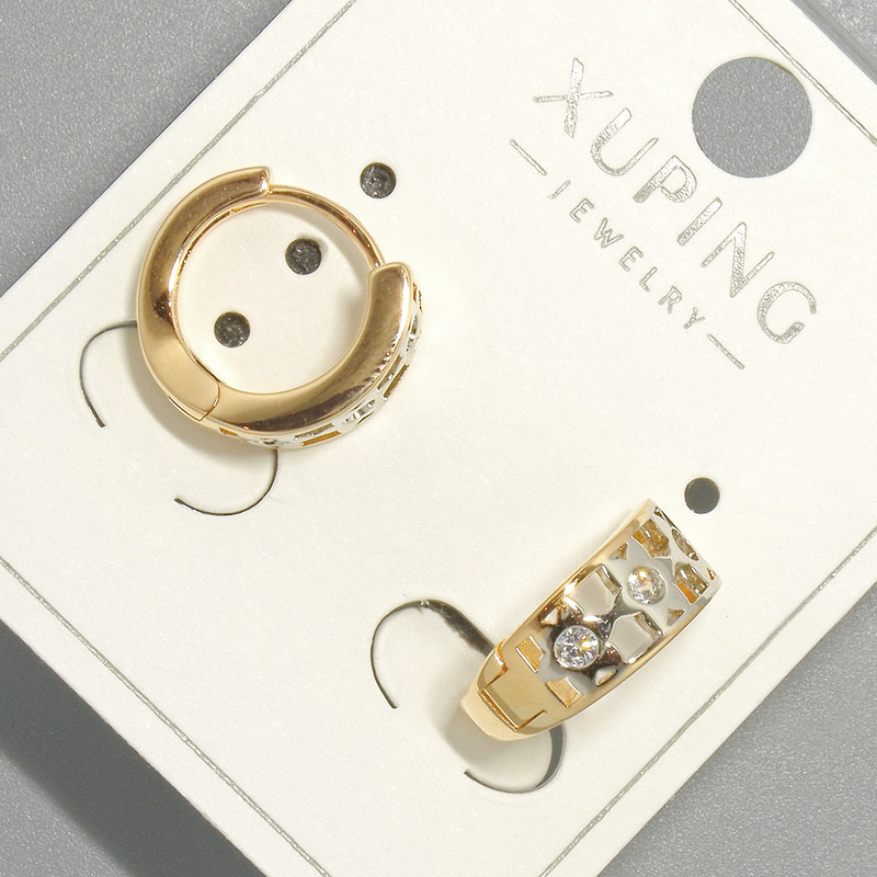 Xuping Earrings with White Rhinestones, Diameter 5.5×12 mm, 18K Gold Plating and Rhodium