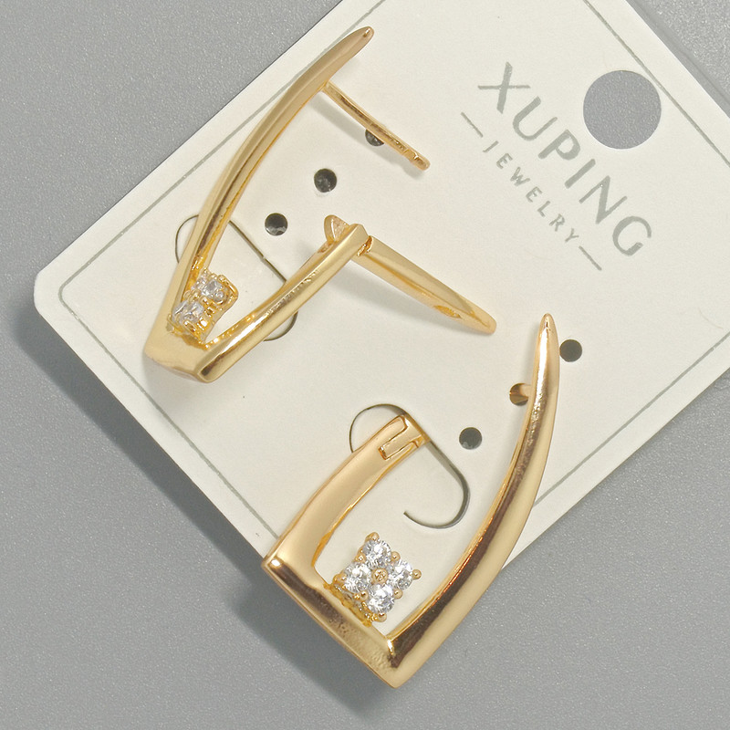 Xuping Earrings with White Crystals, diameter 15×29 mm, ± 18K Gold Plating