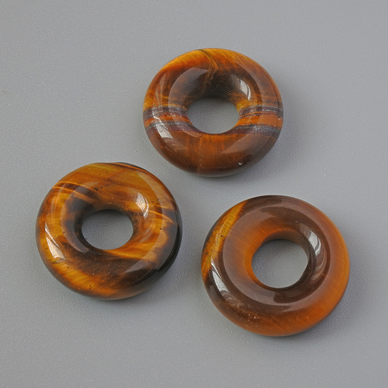 Donut bead of Tiger's Eye natural stone, 15x4 mm, hole diameter 5.2 mm+