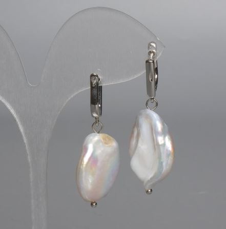 Baroque Pearl Earrings with Gasoline Tint, 18 mm diameter, 38 mm length, English Clasp