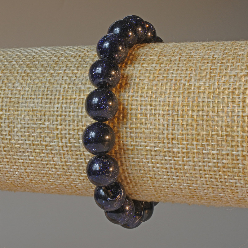 Blue Sand Cairo Night Aventurine Bracelet (synthetic) Smooth beads, 10mm diameter, 18cm length (stretch)