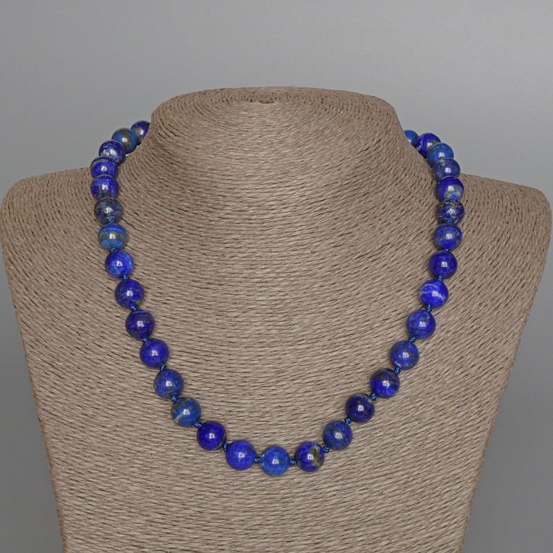 Lapis Lazuli natural stone necklace with smooth beads, 10 mm diameter, 47 cm length