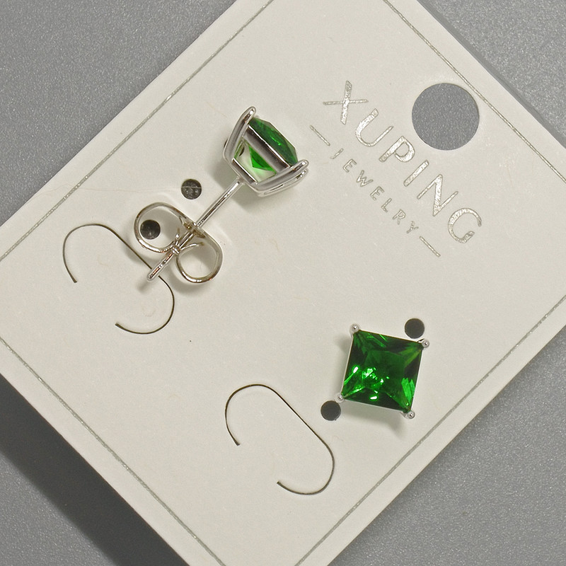 Xuping Stud Earrings with Green Crystal, 6 mm Diameter, Rhodium-Plated