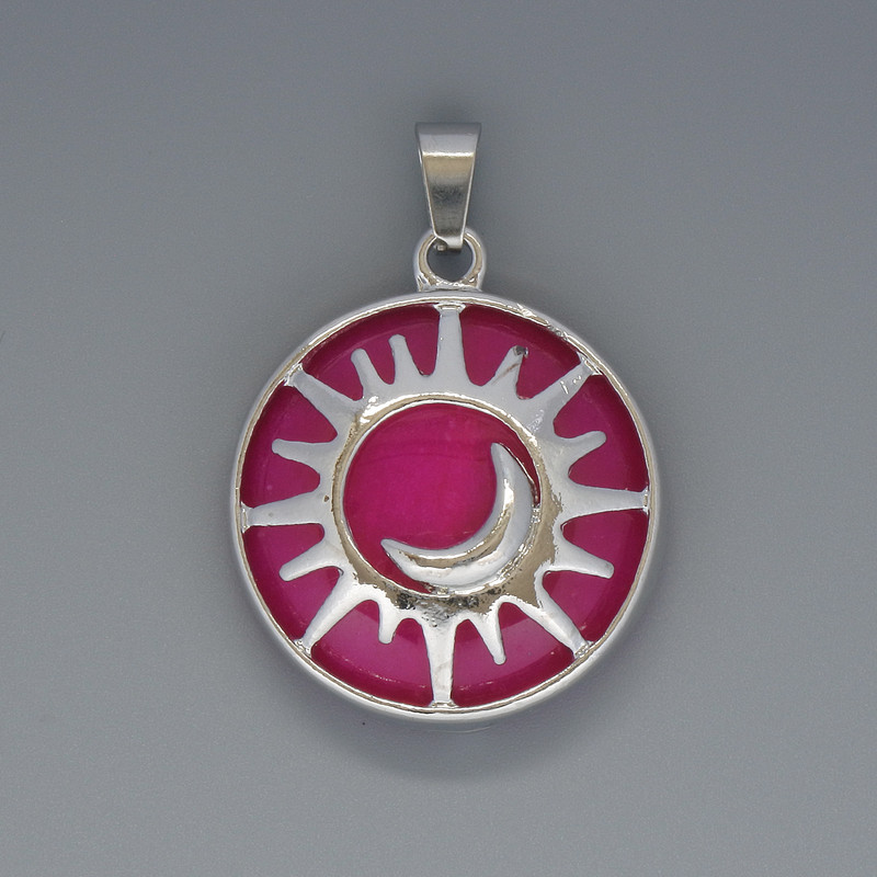 Sun Pendant Raspberry Tourmaline, 27mm diameter±, 37mm length±, in a silver setting