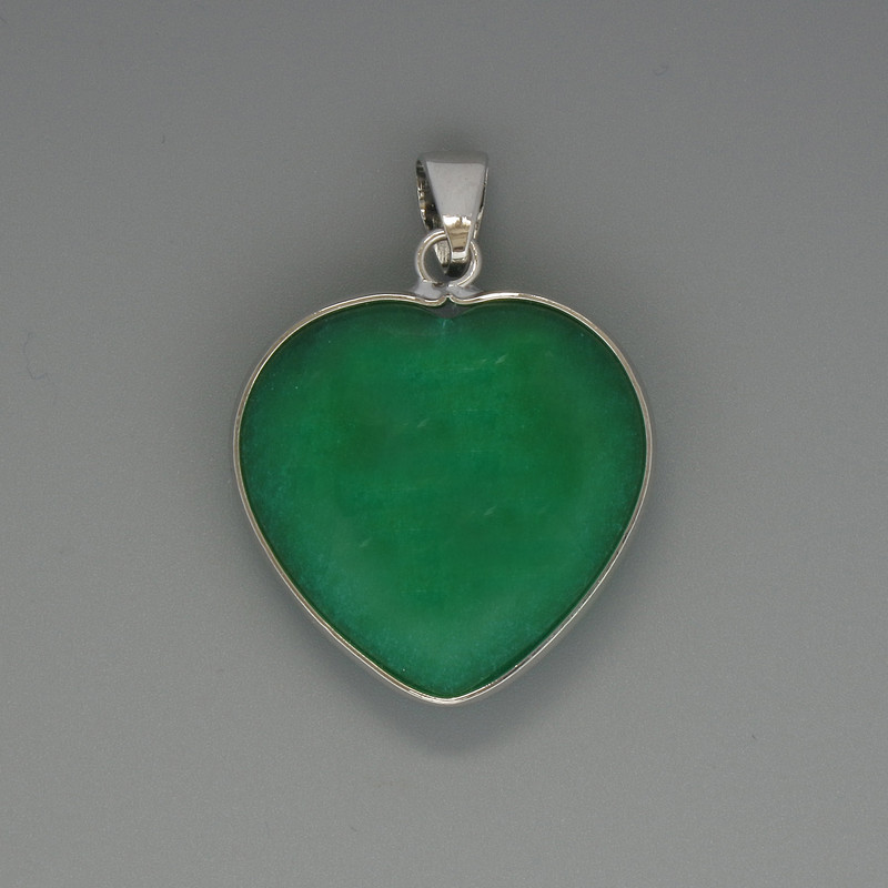 Heart Chrysoprase Pendant, diameter 26x26 mm ±, length 36 mm ±, in a silver setting