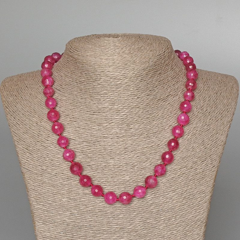 Raspberry Tourmaline Necklace with Faceted Beads, 10 mm Diameter, 49 cm Length