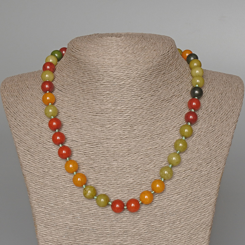 Assorted Necklace of Natural Stone, Smooth Beads, 10.5 mm diameter, 48 cm length