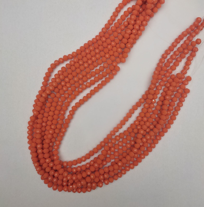 Orange Czech Crystal Faceted Rondelle Beads, 6x5 mm diameter ±, 43 mm length ± on beading thread
