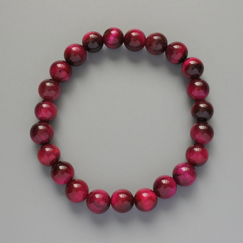 Raspberry Cat's Eye Bracelet with natural stone, smooth beads, 8 mm diameter, 18 cm length (stretch)