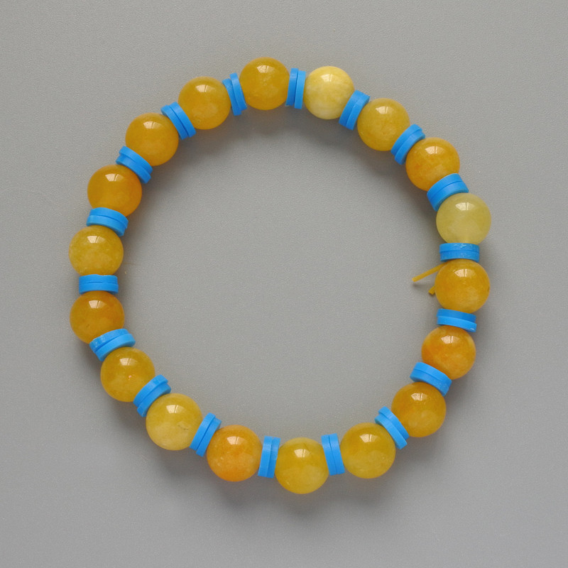 Bracelet 'Ukraine' Citrine smooth bead, diameter 8.5 mm, length 18 cm (stretch) with polymer clay inserts