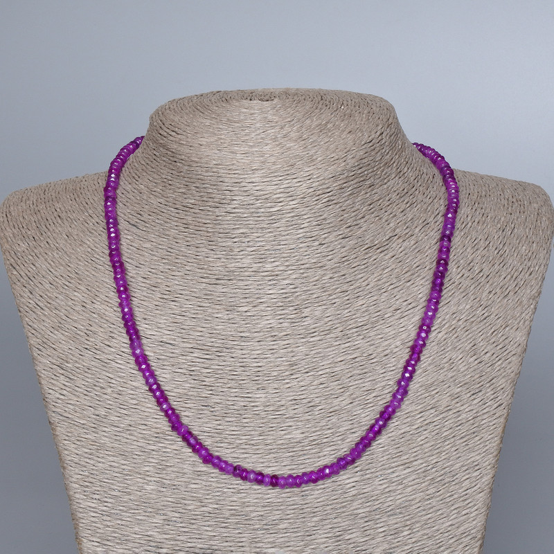 Necklace with synthetic amethyst faceted rondelles, diameter 4.5×2.5 mm, length 48 cm