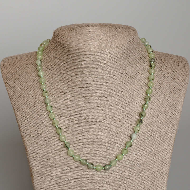 Prehnite Necklace with natural stone, faceted bead, 6 mm diameter, 50 cm length