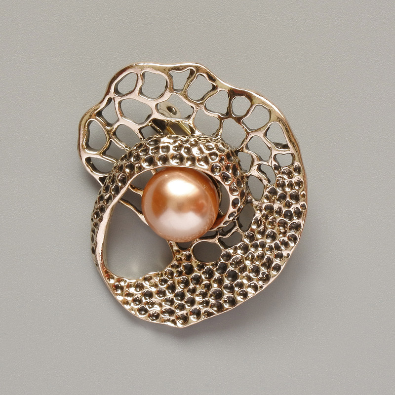 Брошка Акцент жовта намистина золотистий метал 41х39мм