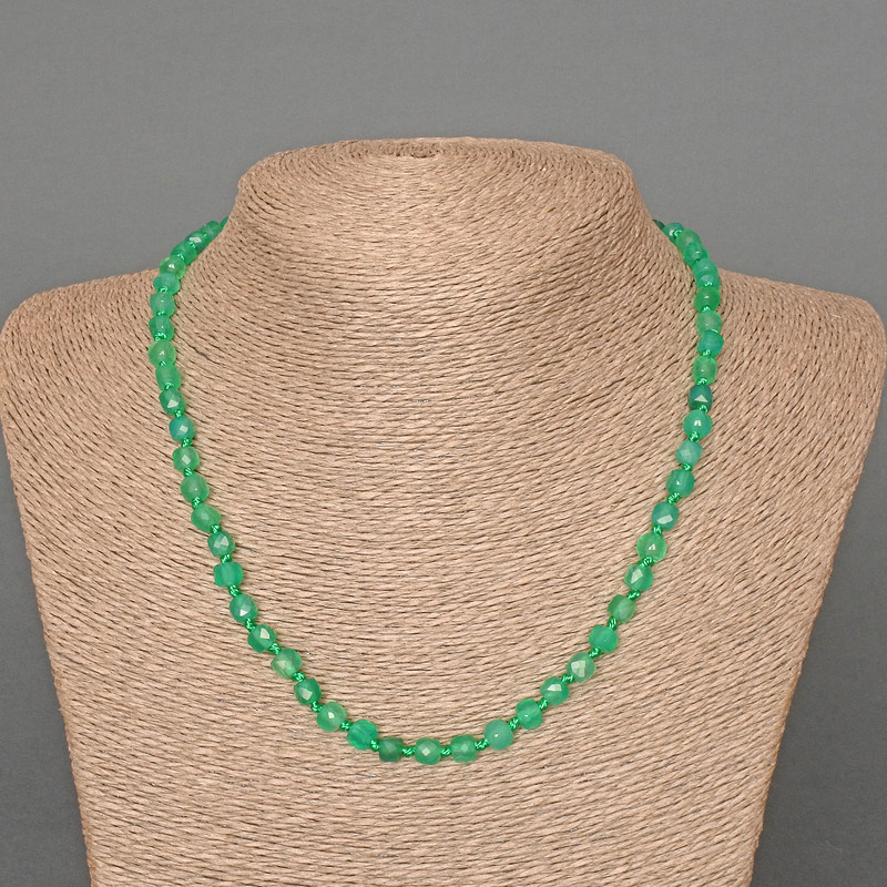 Chrysoprase Necklace, natural stone, faceted cube, diameter about 5 mm, length 48 cm