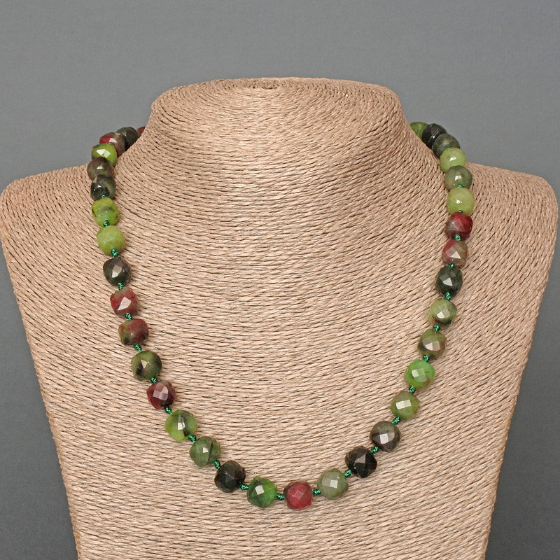 Zoisite Necklace, Natural Gemstone, Faceted Cube Beads, 9mm Diameter ±, Length 50cm+