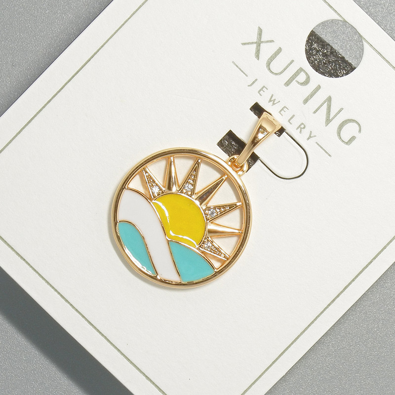 Pendant "Sun" Xuping with white crystals and enamel, diameter 17 mm, length 24 mm, 18K gold plating