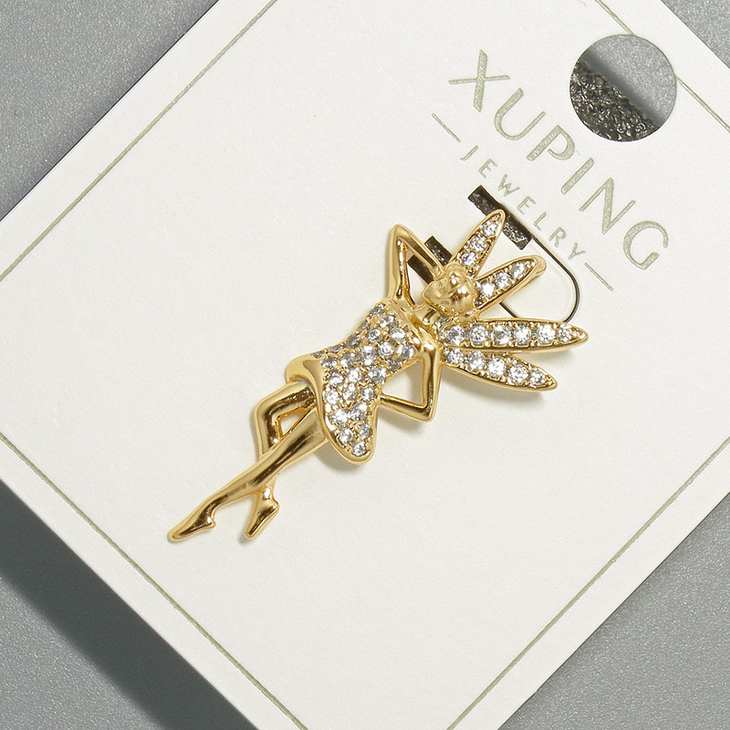 Pendant "Fairy" Xuping with White Crystals, Diameter About 15×29.5 mm, Length About 29.5 mm, 18K Gold Plating