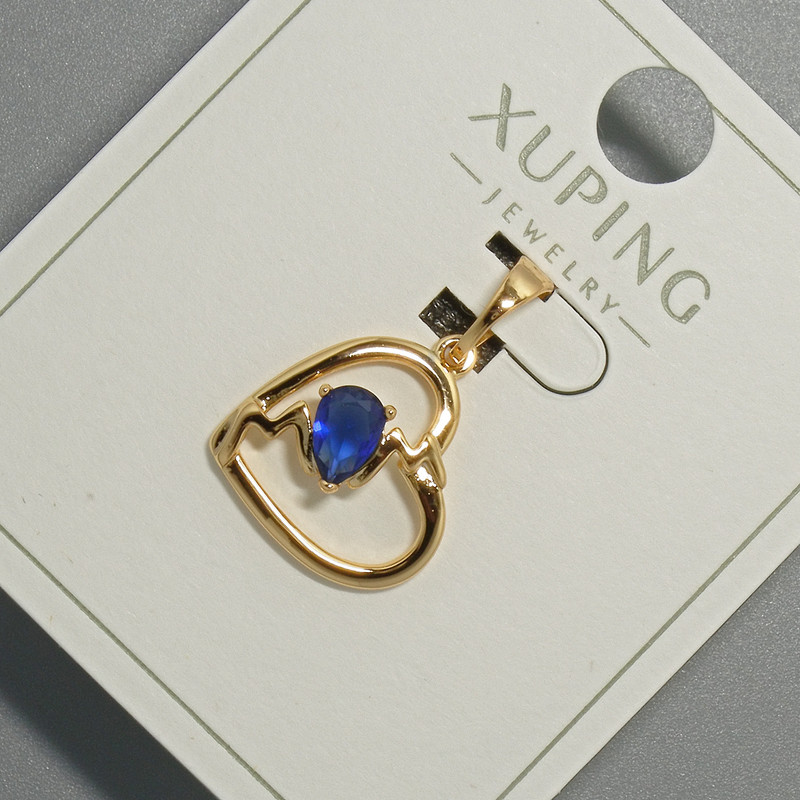 Pendant "Heart" Xuping with Blue Crystal, diameter 15x14, 5 mm+, length 22.5 mm, 18K gold plating