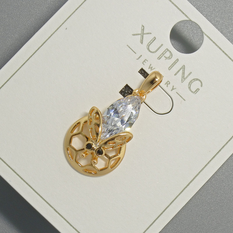 Pendant 'Bee' Xuping with White Crystal, diameter 12x20 mm +/-, length 26 mm +/-, 18K gold plating