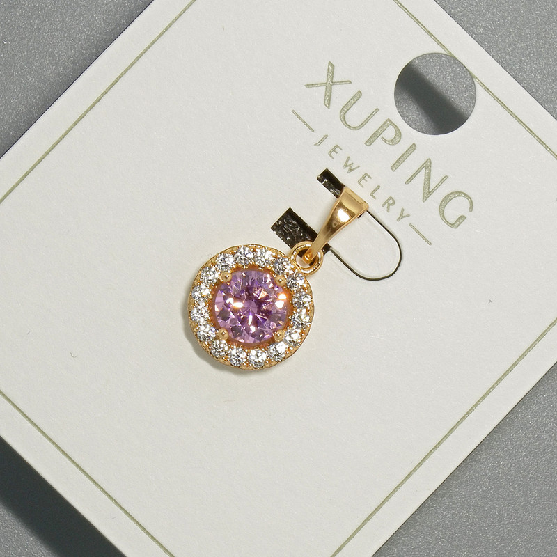 Xuping Pendant with pink crystal and white rhinestones, diameter 10.5 mm, length 18.5 mm, 18K plating