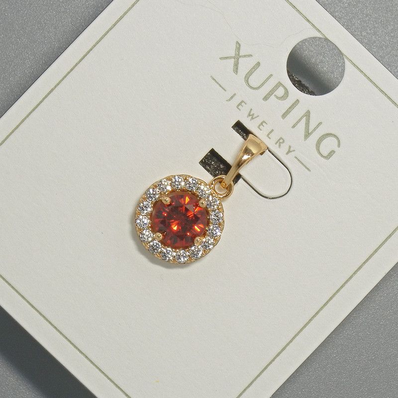 Xuping Pendant with Red Crystal and White Rhinestones, Diameter about 10.5 mm, Length about 18.5 mm, 18K Gold Plating