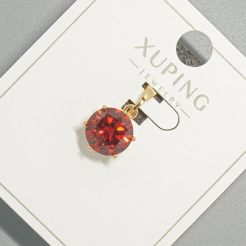 Xuping Pendant with Red Crystal, 9 mm Diameter, 17 mm Length, 18K Gold Plating