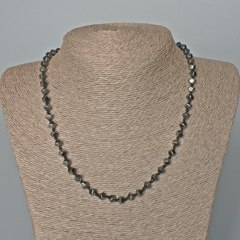 Hematite Necklace with Polygonal Beads, diameter 6x6 mm ±, length 47 cm ±